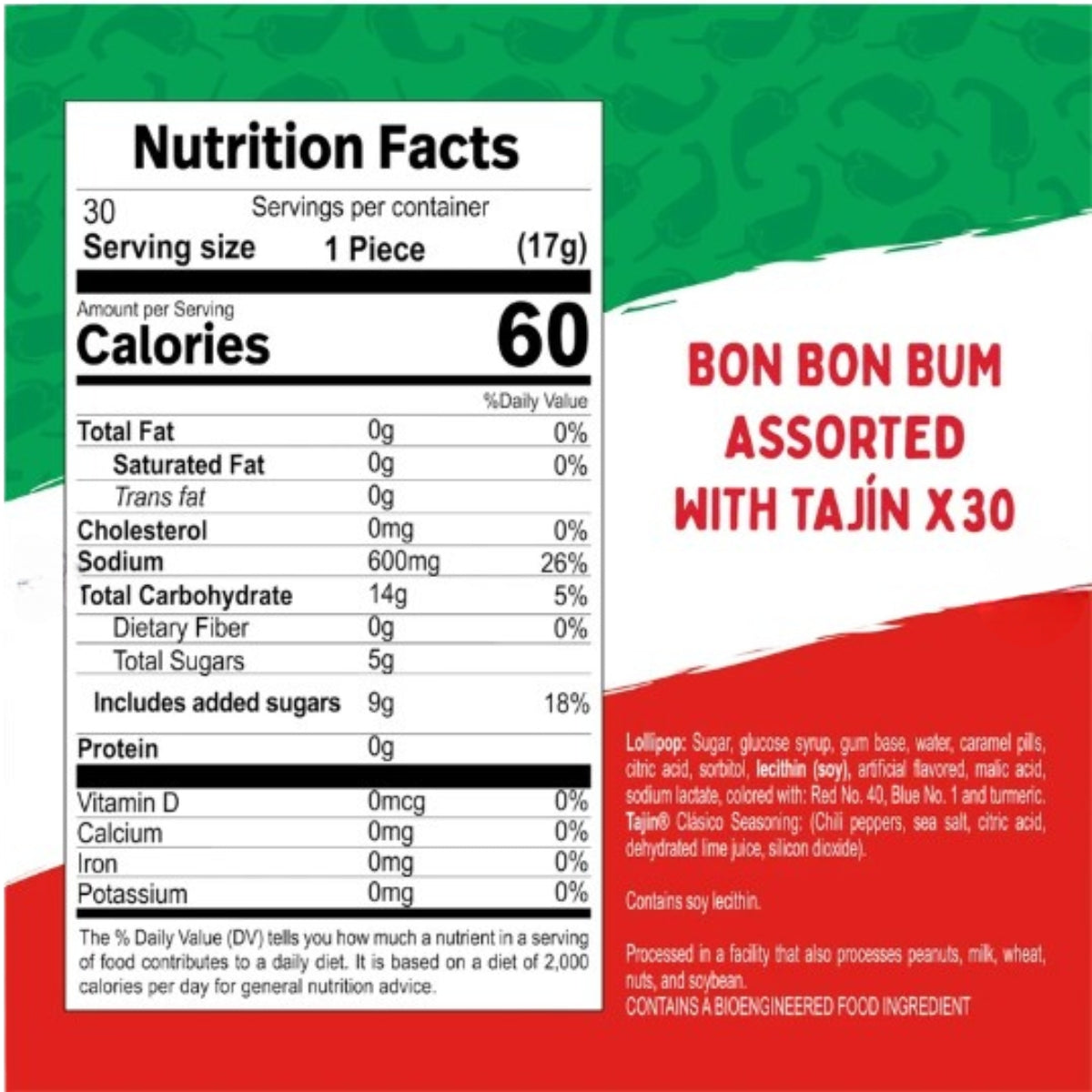 Colombina Bon bon bum Tajin Passion Fruit/Watermelon 1/30 ct.